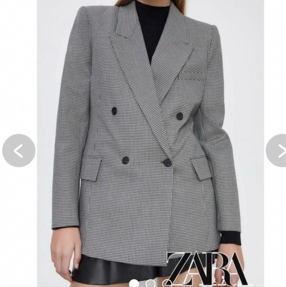 NEW ZARA Double Breasted Blazer Sz L Oversize 2010/704 Micro Plaid Check NWT - Picture 1 of 7